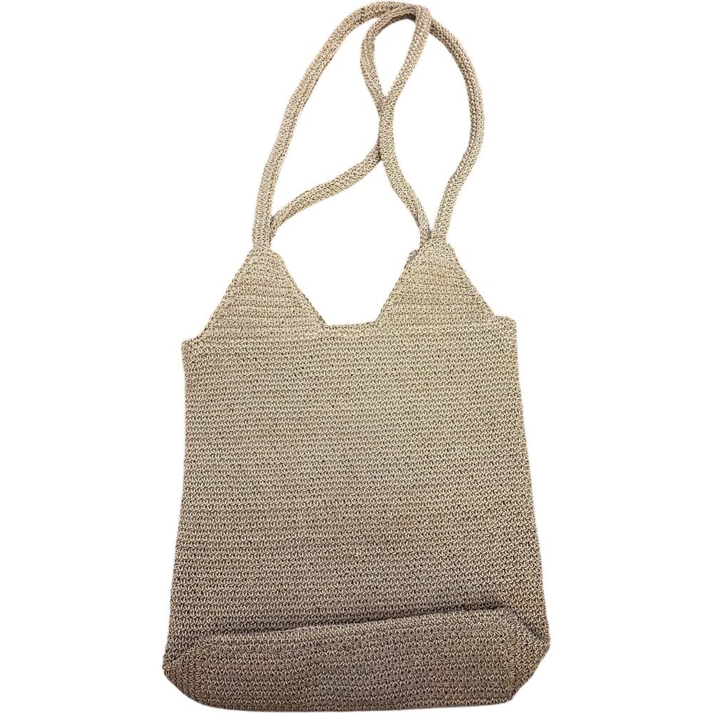 Lorenzo Woven Purse With Shoulder Straps, Taupe With Zipper Closure, 11"x11.5" - Picture 2 of 4